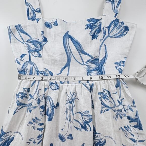 Reformation Frieda Linen Midi Dress Size 4 Blue White Floral Trad Wife Cottage - Picture 15 of 16